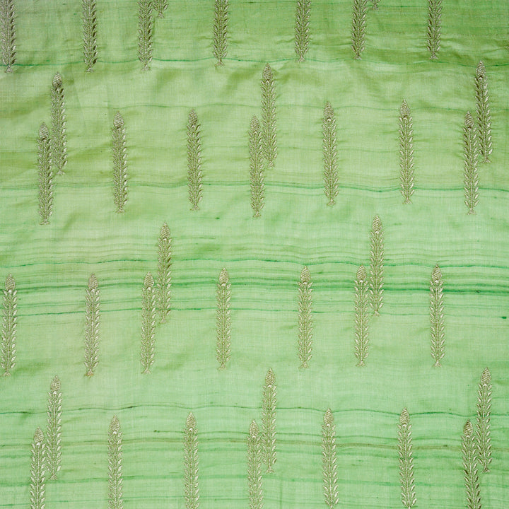 Arika Buta on Sea Green Tussar Silk Embroidered Fabric