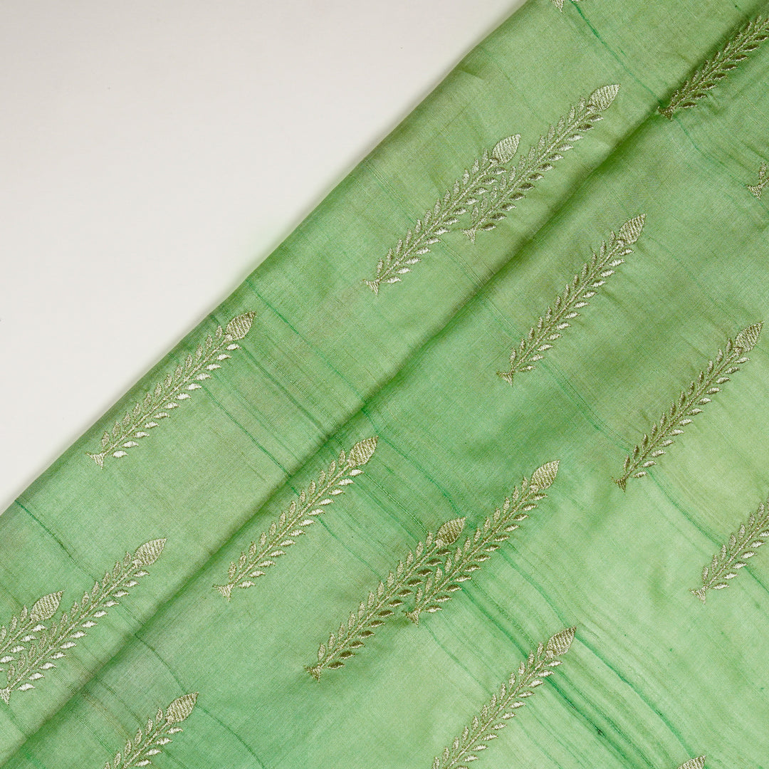 Arika Buta on Sea Green Tussar Silk Embroidered Fabric