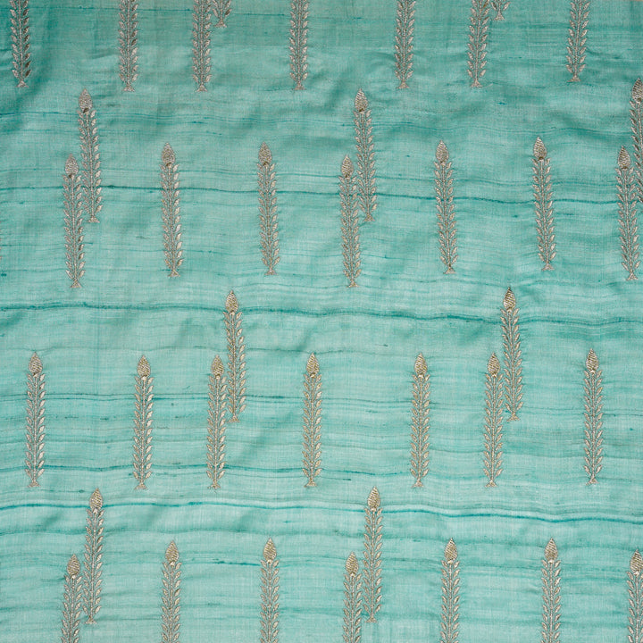 Arika Buta on Turquoise Tussar Silk Embroidered Fabric