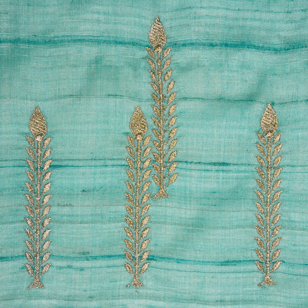 Arika Buta on Turquoise Tussar Silk Embroidered Fabric