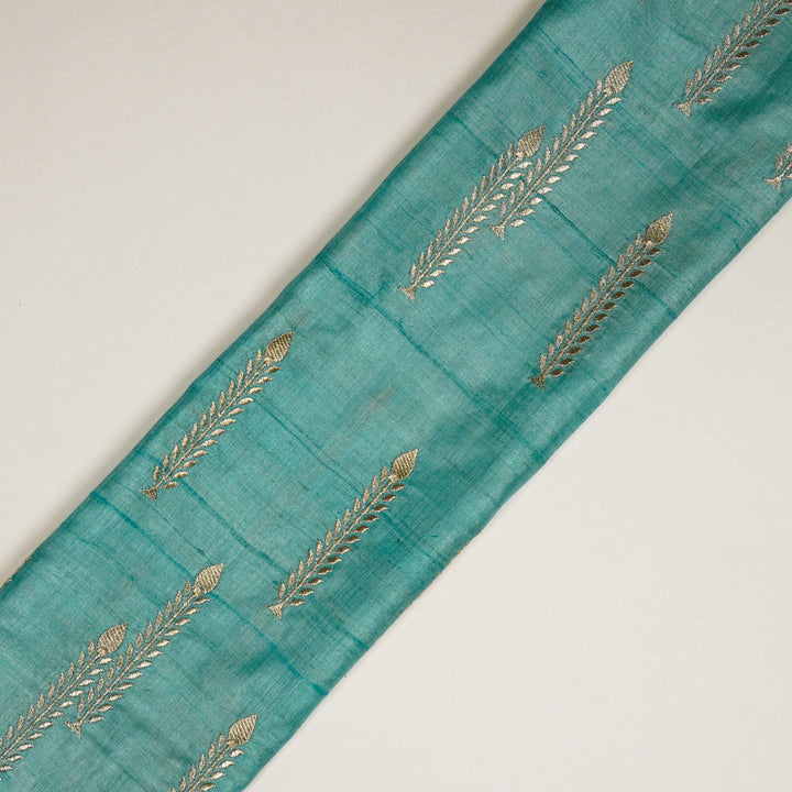 Arika Buta on Turquoise Tussar Silk Embroidered Fabric