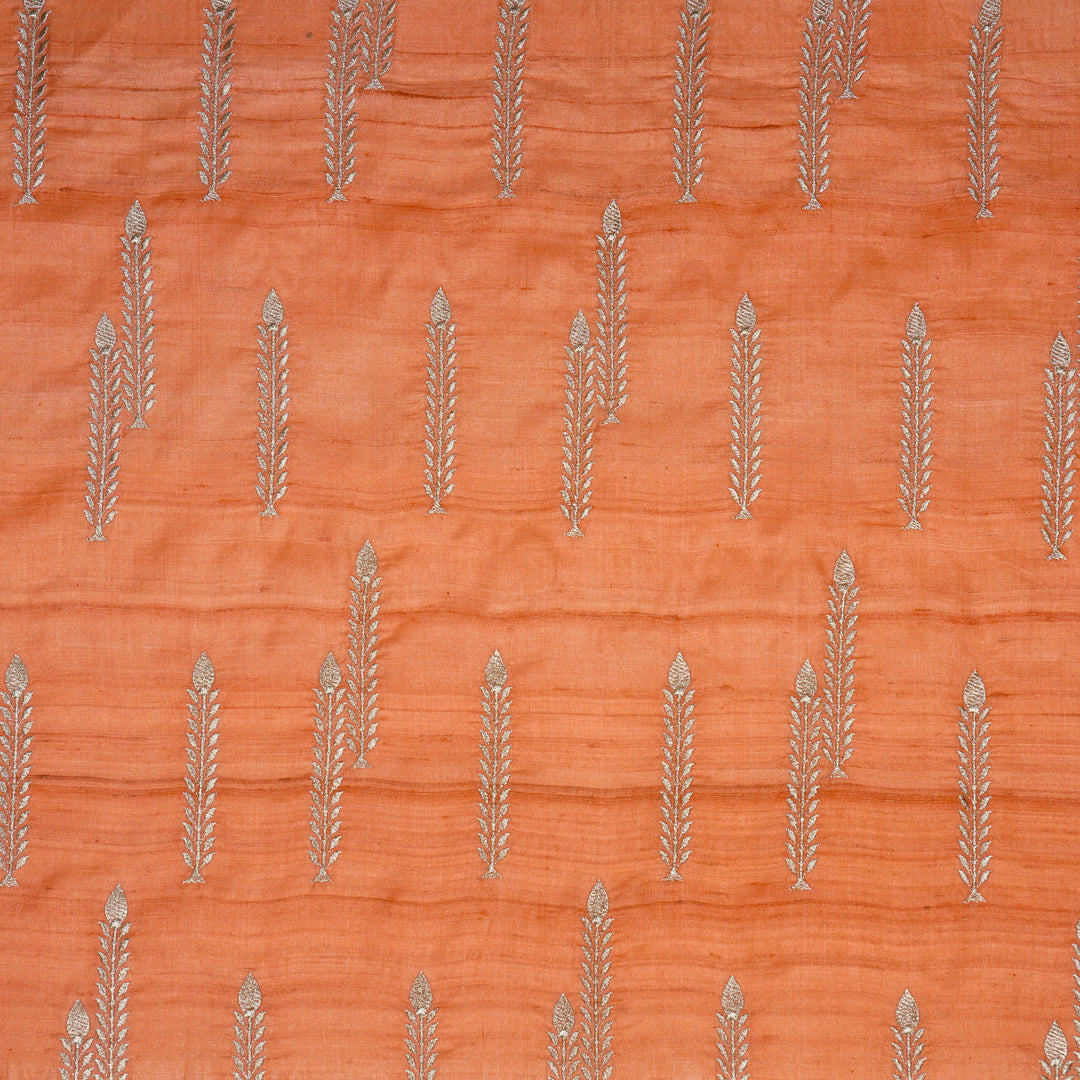 Arika Buta on Deep Peach Tussar Silk Embroidered Fabric