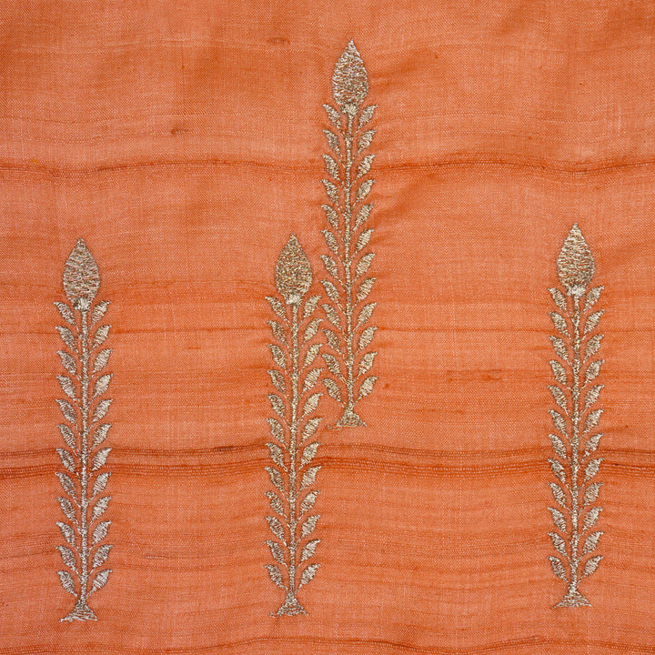 Arika Buta on Deep Peach Tussar Silk Embroidered Fabric