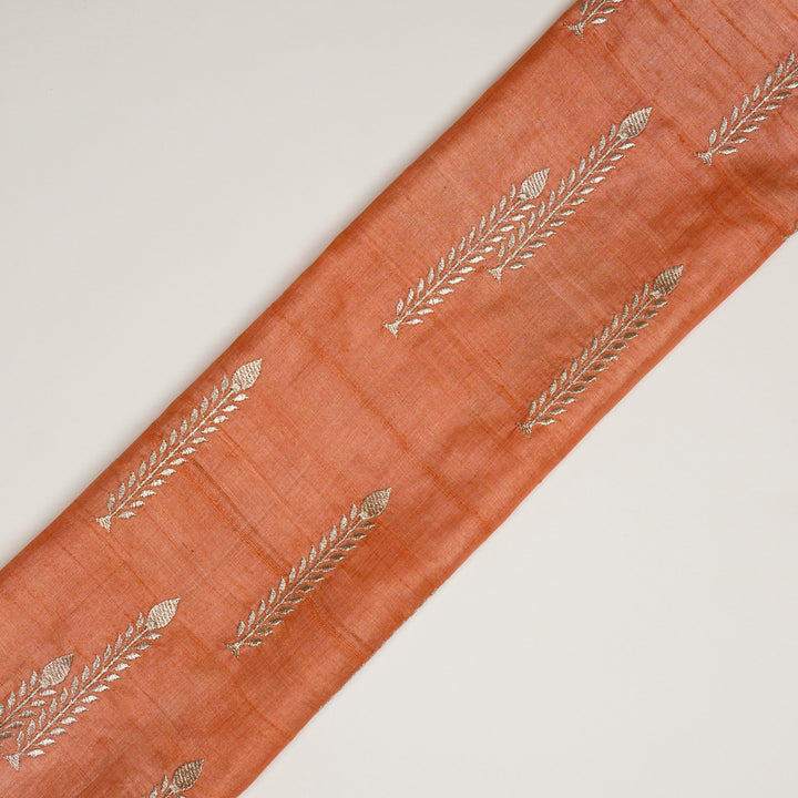 Arika Buta on Deep Peach Tussar Silk Embroidered Fabric