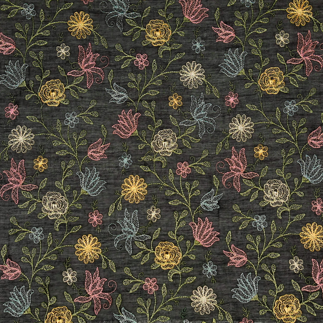 Amaira Jaal on Black Cotton Silk Embroidered Fabric