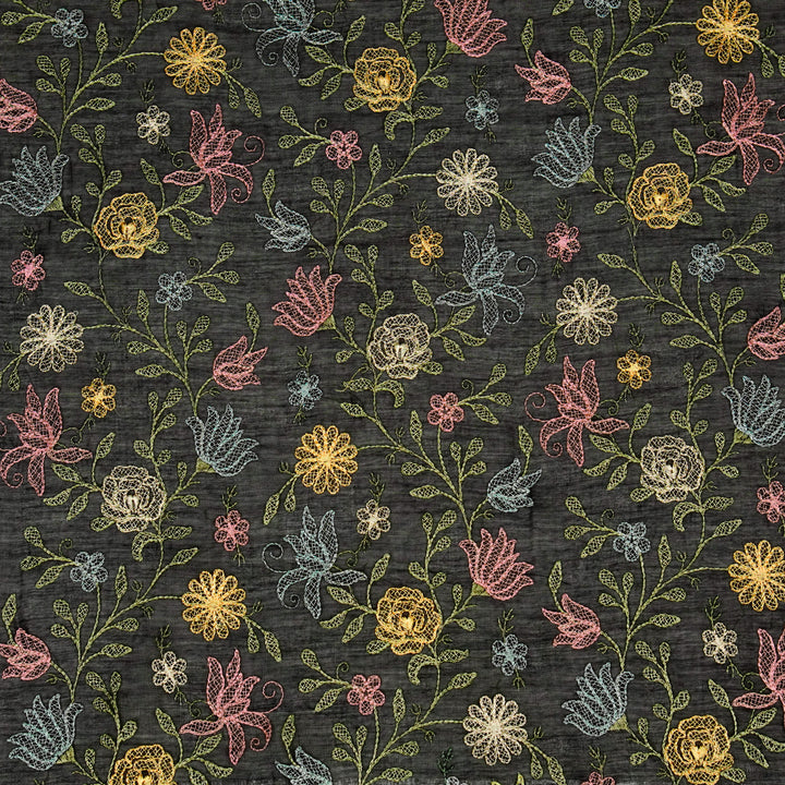 Amaira Jaal on Black Cotton Silk Embroidered Fabric