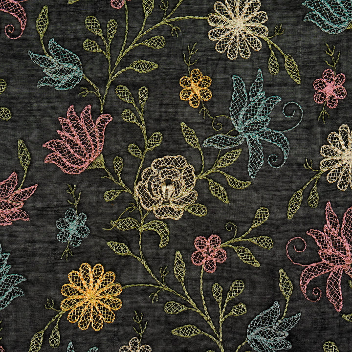 Amaira Jaal on Black Cotton Silk Embroidered Fabric