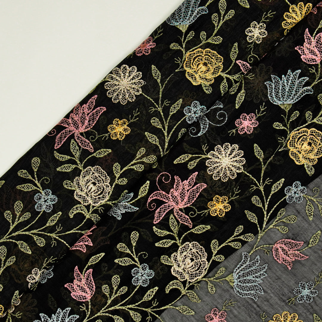 Amaira Jaal on Black Cotton Silk Embroidered Fabric