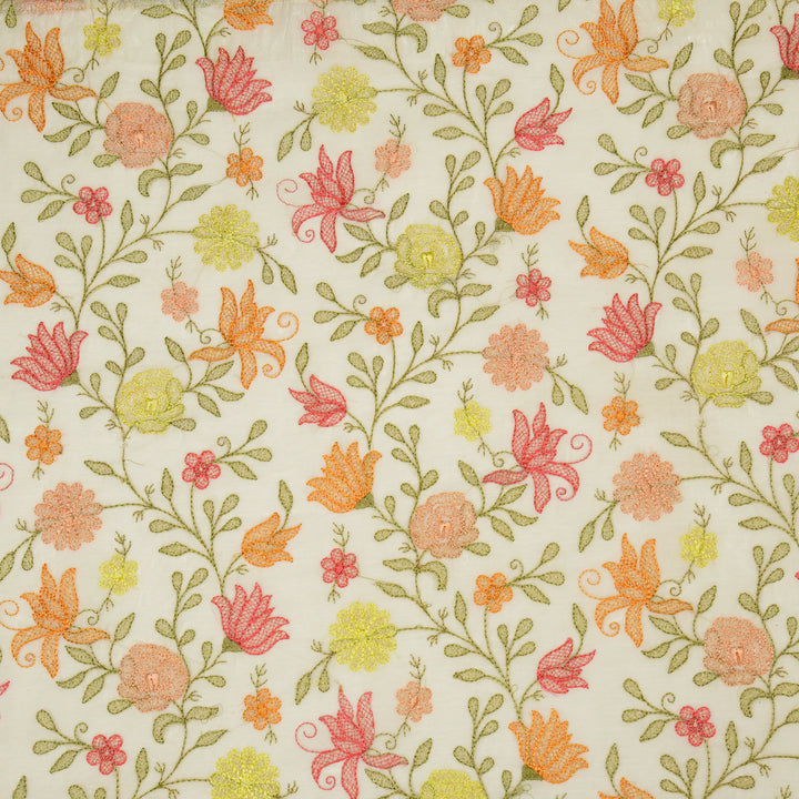 Amaira Jaal on Ivory Cotton Silk Embroidered Fabric