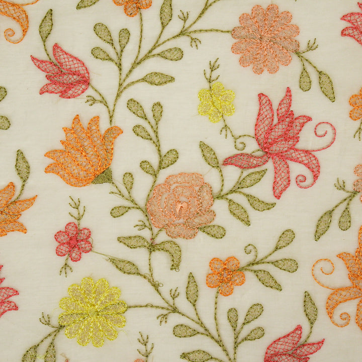 Amaira Jaal on Ivory Cotton Silk Embroidered Fabric