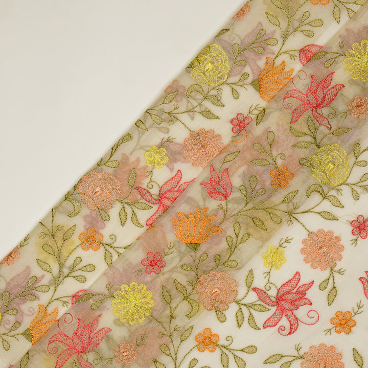 Amaira Jaal on Ivory Cotton Silk Embroidered Fabric