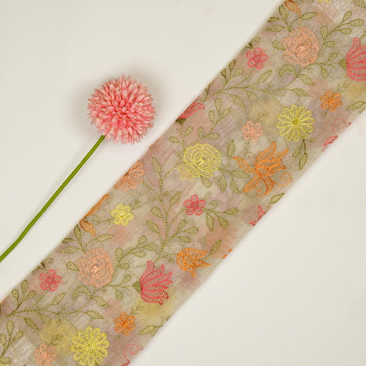 Amaira Jaal on Ivory Cotton Silk Embroidered Fabric