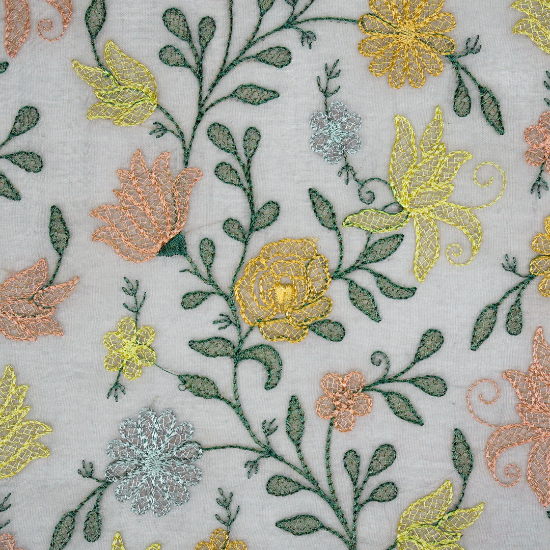 Amaira Jaal on Steel Grey Cotton Silk Embroidered Fabric