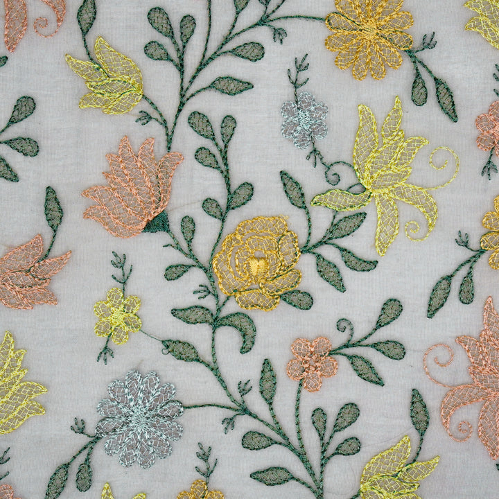 Amaira Jaal on Steel Grey Cotton Silk Embroidered Fabric