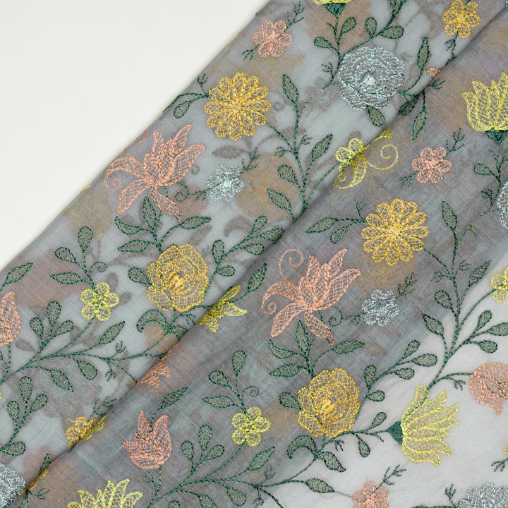 Amaira Jaal on Steel Grey Cotton Silk Embroidered Fabric