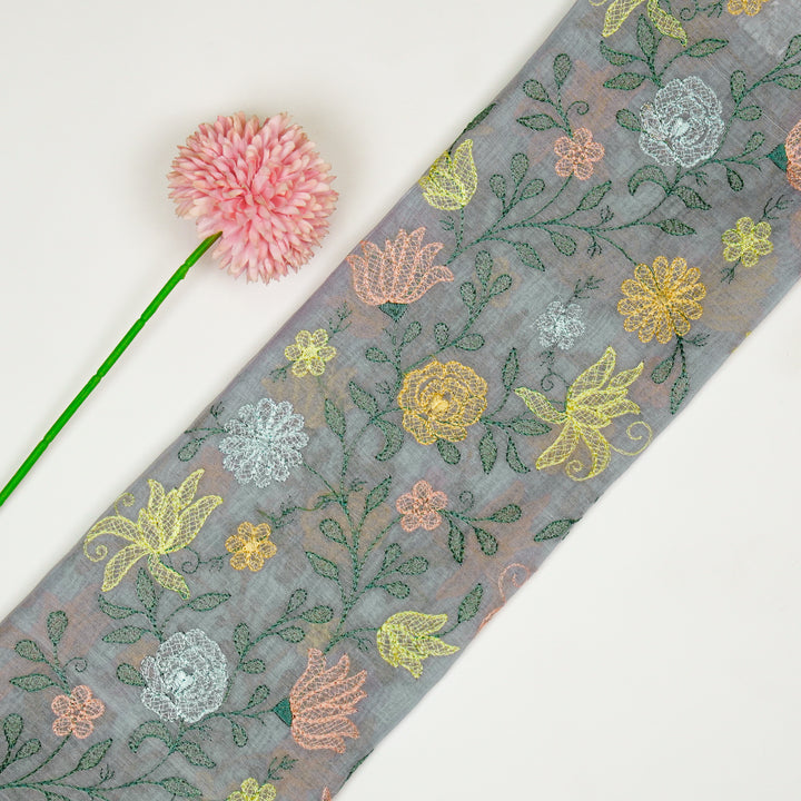 Amaira Jaal on Steel Grey Cotton Silk Embroidered Fabric