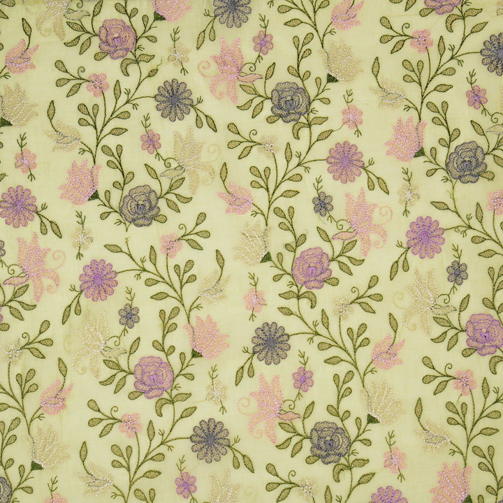 Amaira Jaal on Light Lemon Cotton Silk Embroidered Fabric