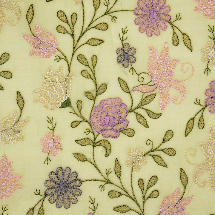Amaira Jaal on Light Lemon Cotton Silk Embroidered Fabric