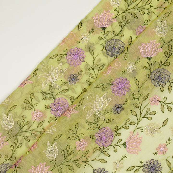 Amaira Jaal on Light Lemon Cotton Silk Embroidered Fabric
