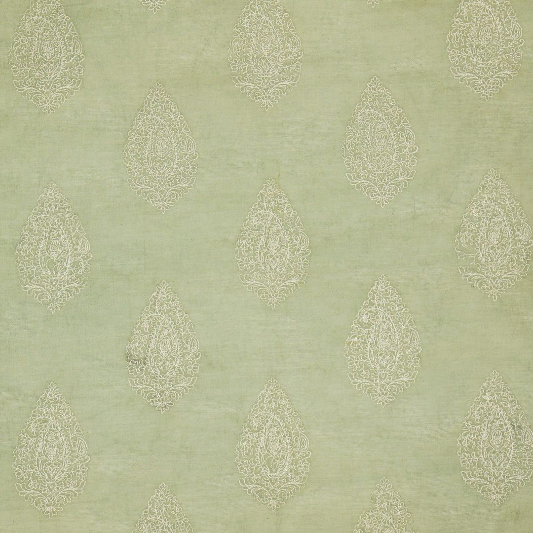 Meherza Buta on Moss Grey Cotton Silk Embroidered Fabric