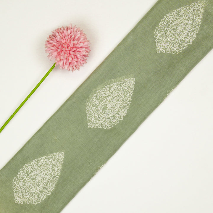 Meherza Buta on Moss Grey Cotton Silk Embroidered Fabric