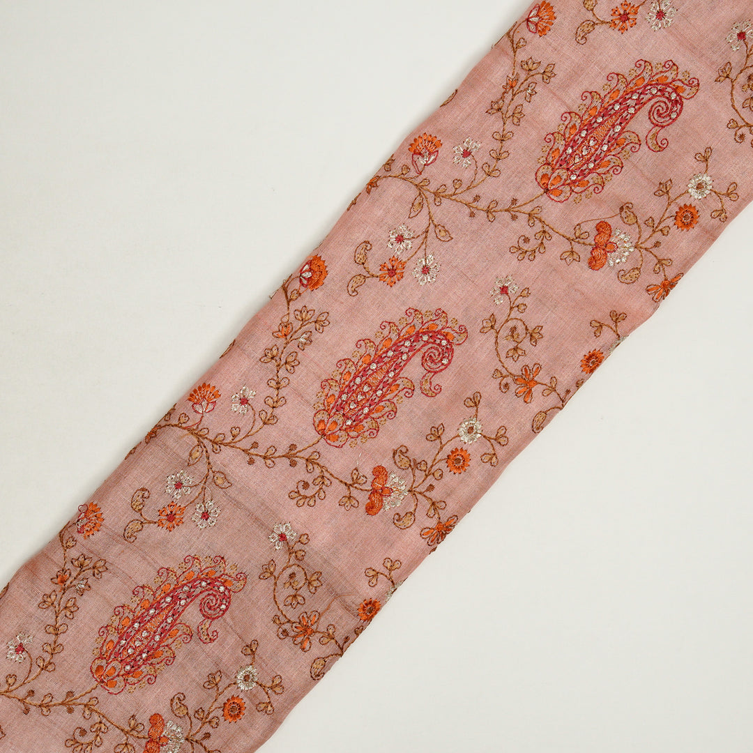 Alpana Jaal On Peach Tussar Silk Embroidered Fabric