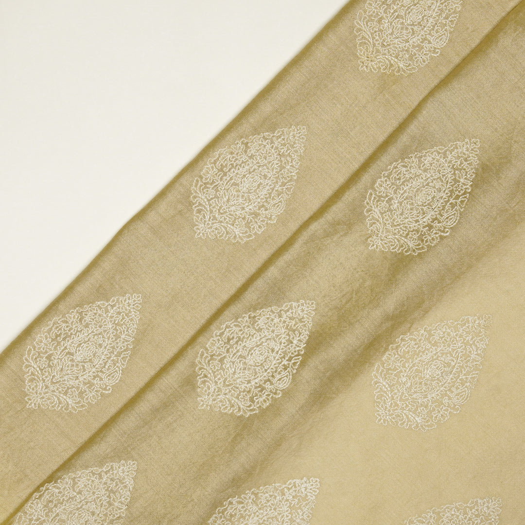 Meherza Buta on Ecru Cotton Silk Embroidered Fabric