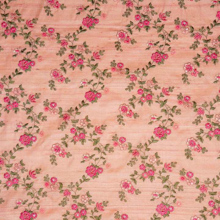 Yutika Jaal on Peach Tussar Silk Embroidered Fabric