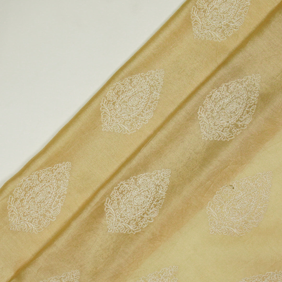 Meherza Buta on Beige Cotton Silk Embroidered Fabric