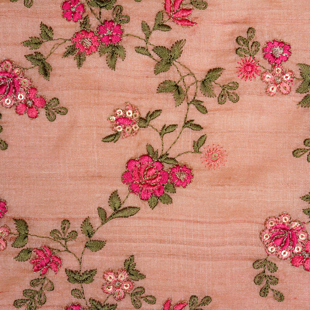 Yutika Jaal on Peach Tussar Silk Embroidered Fabric