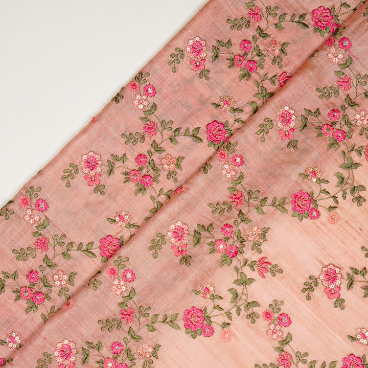 Yutika Jaal on Peach Tussar Silk Embroidered Fabric