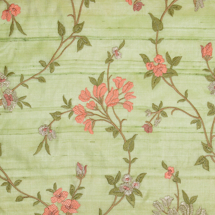 Fida Jaal On Pista Green Tussar Silk Embroidered Fabric