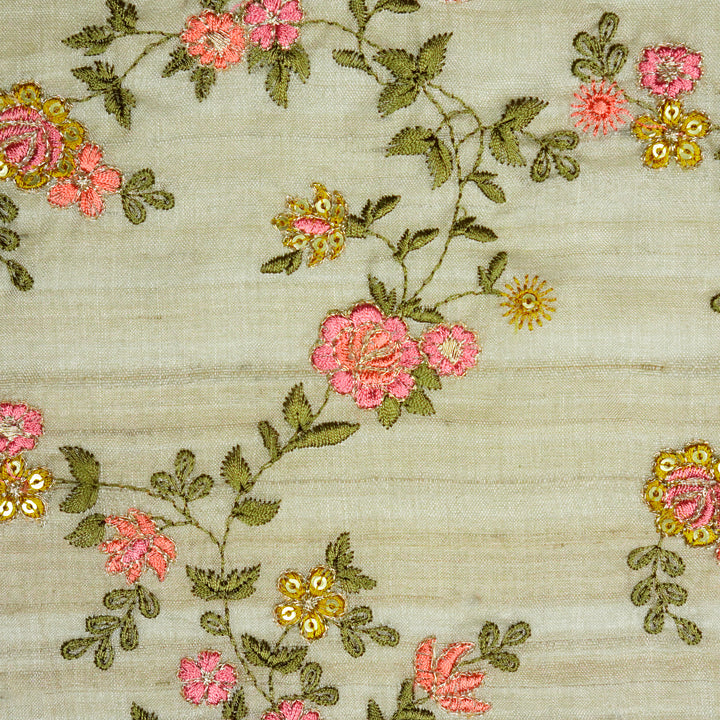 Yutika Jaal on Slate Grey Tussar Silk Embroidered Fabric