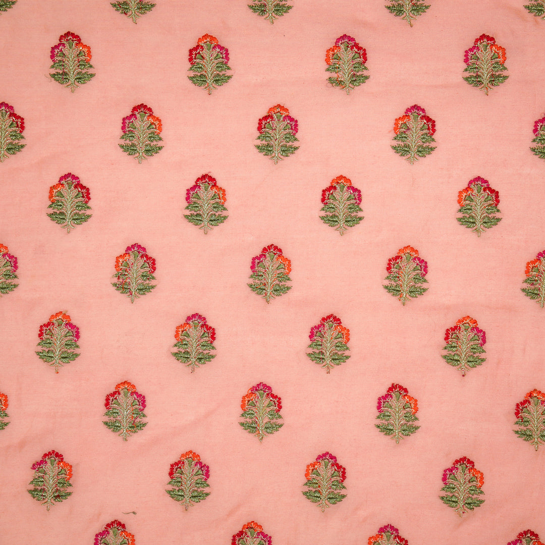 Pushpi Buti on Gajari Silk Chanderi Embroidered Fabric
