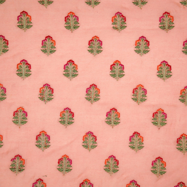Pushpi Buti on Gajari Silk Chanderi Embroidered Fabric