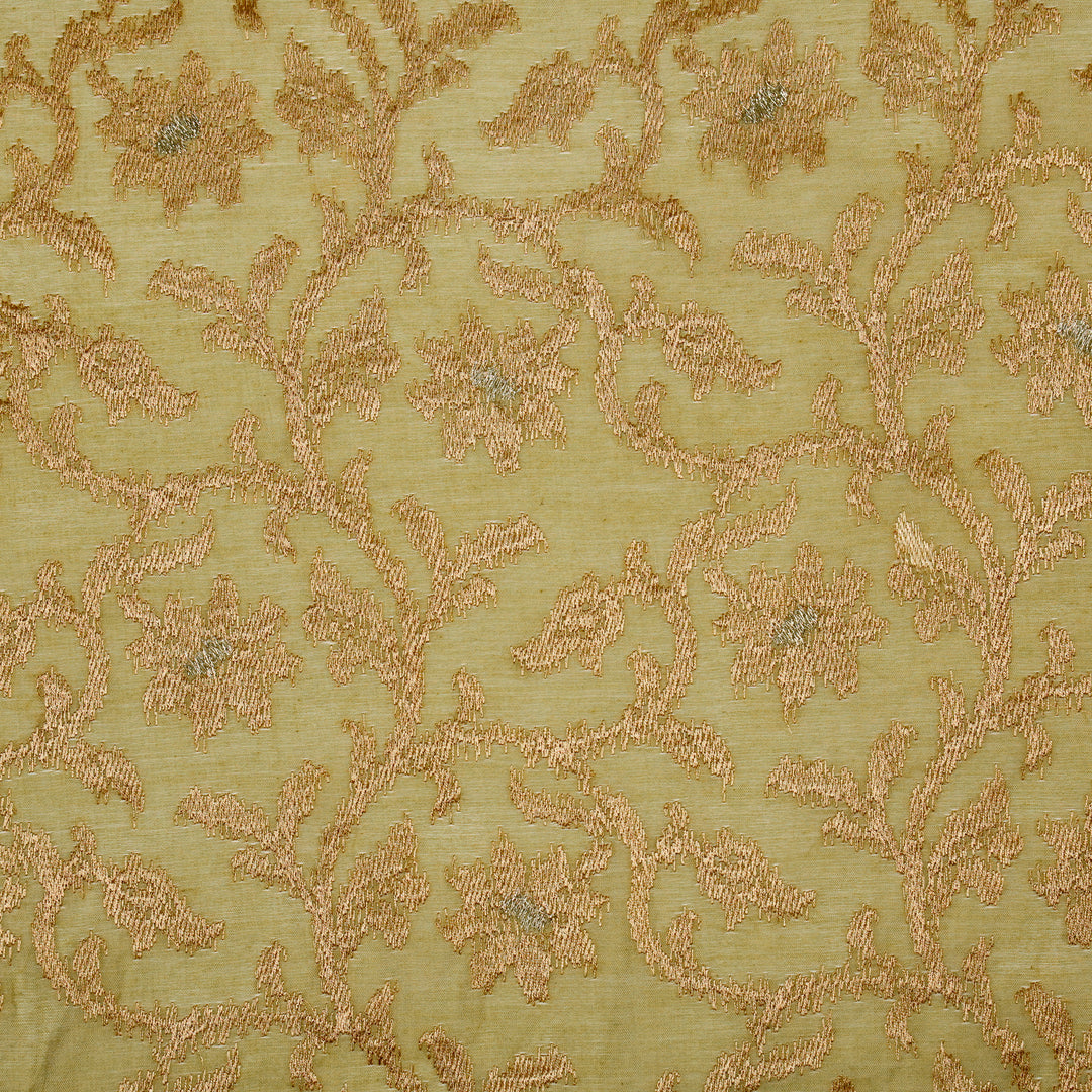 Tapti Jaal on Dusky Gold Semi Chanderi Embroidered Fabric