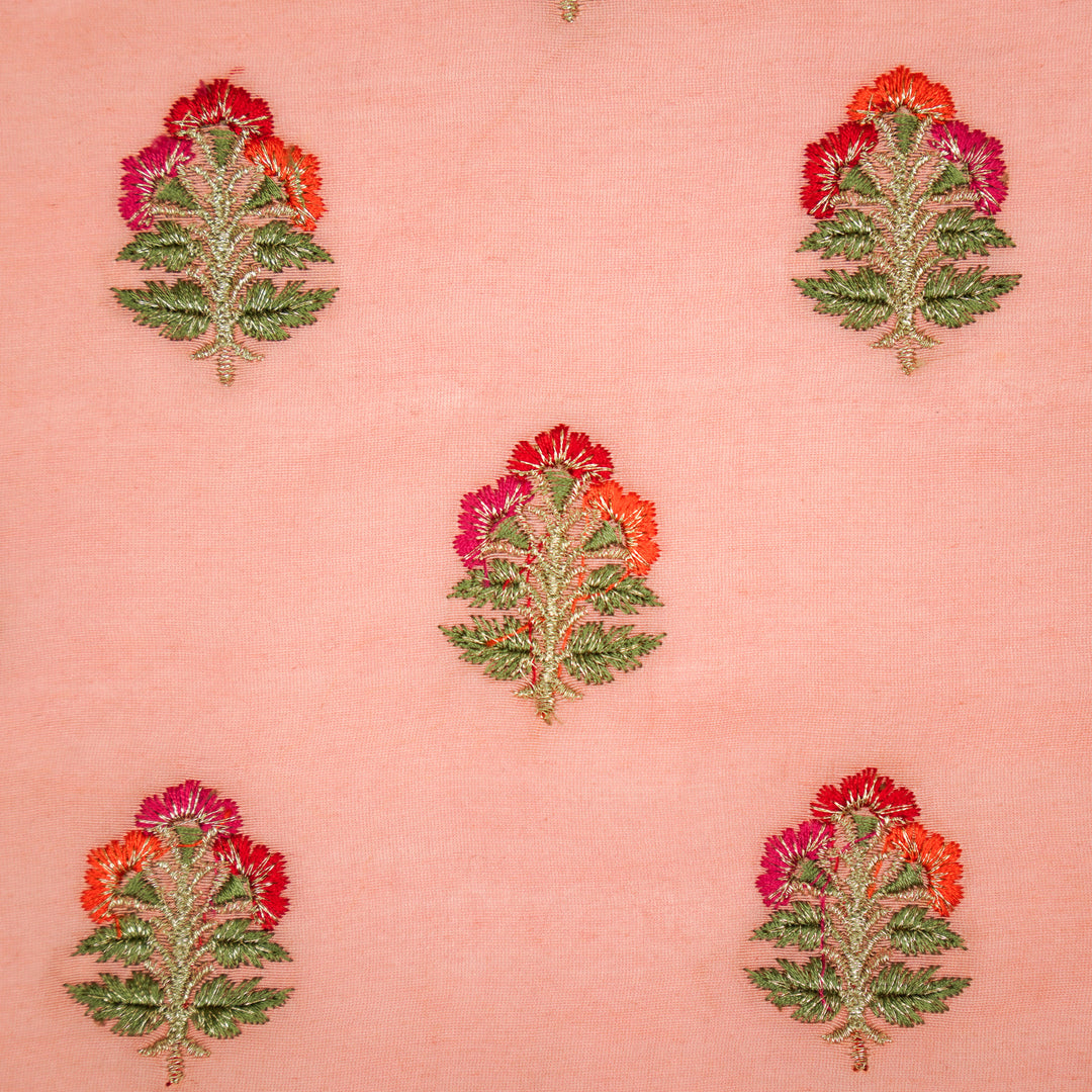 Pushpi Buti on Gajari Silk Chanderi Embroidered Fabric