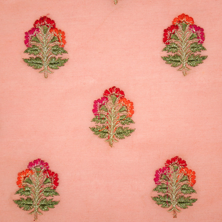 Pushpi Buti on Gajari Silk Chanderi Embroidered Fabric