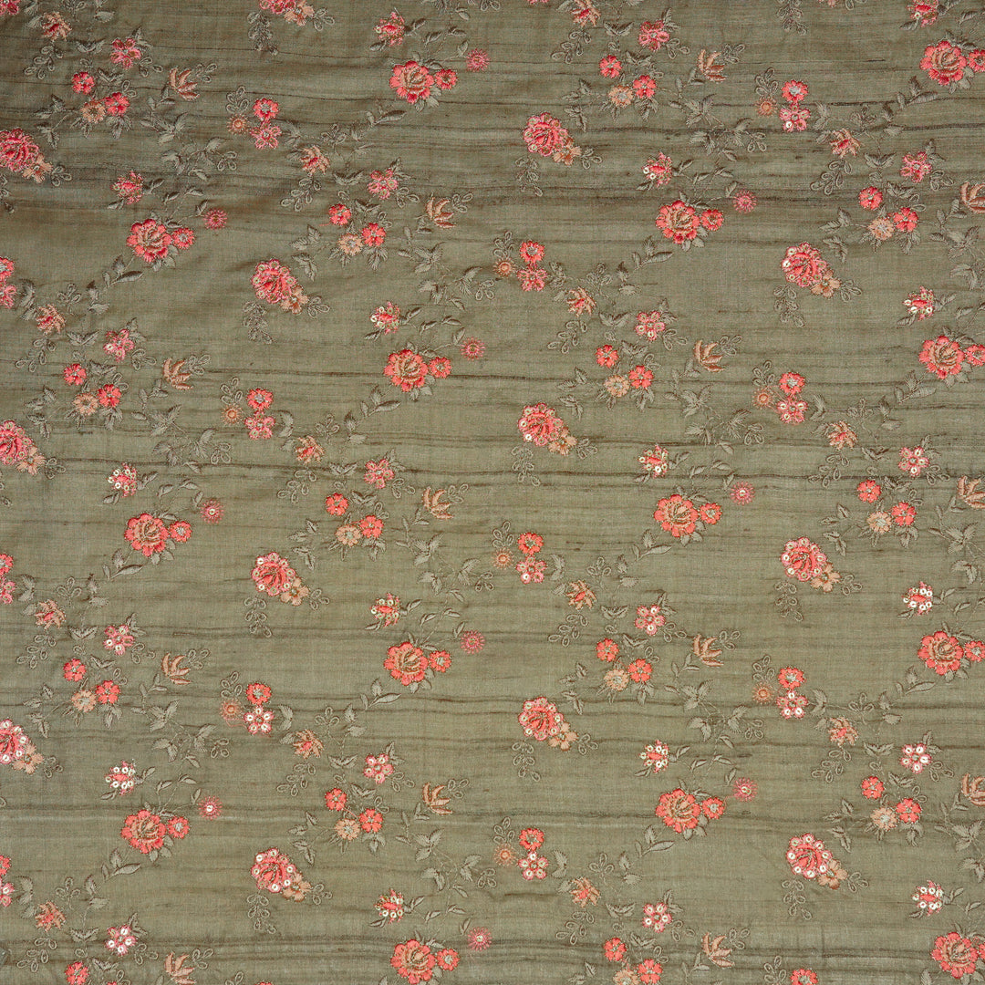 Yutika Jaal on Mouse Tussar Silk Embroidered Fabric