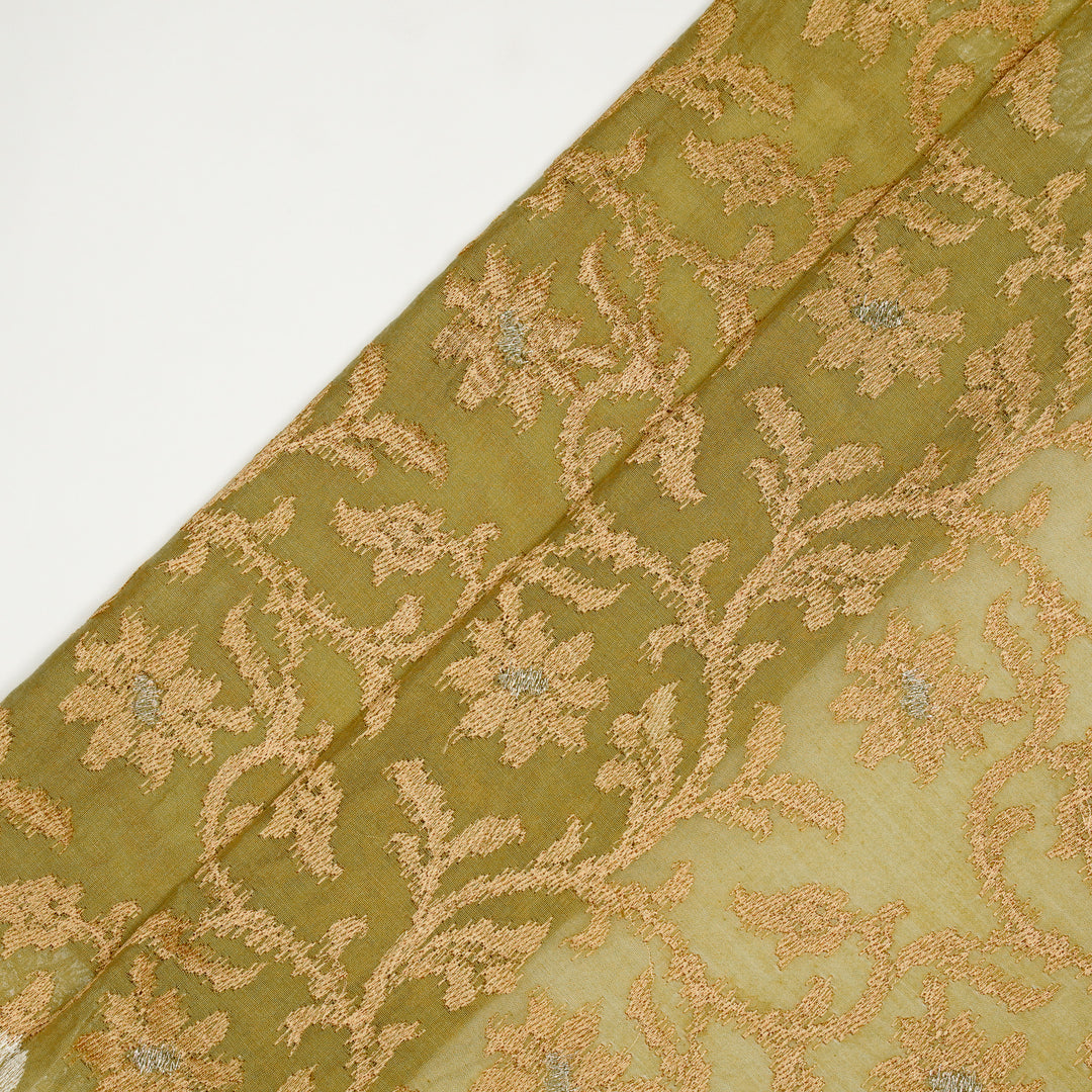 Tapti Jaal on Dusky Gold Semi Chanderi Embroidered Fabric