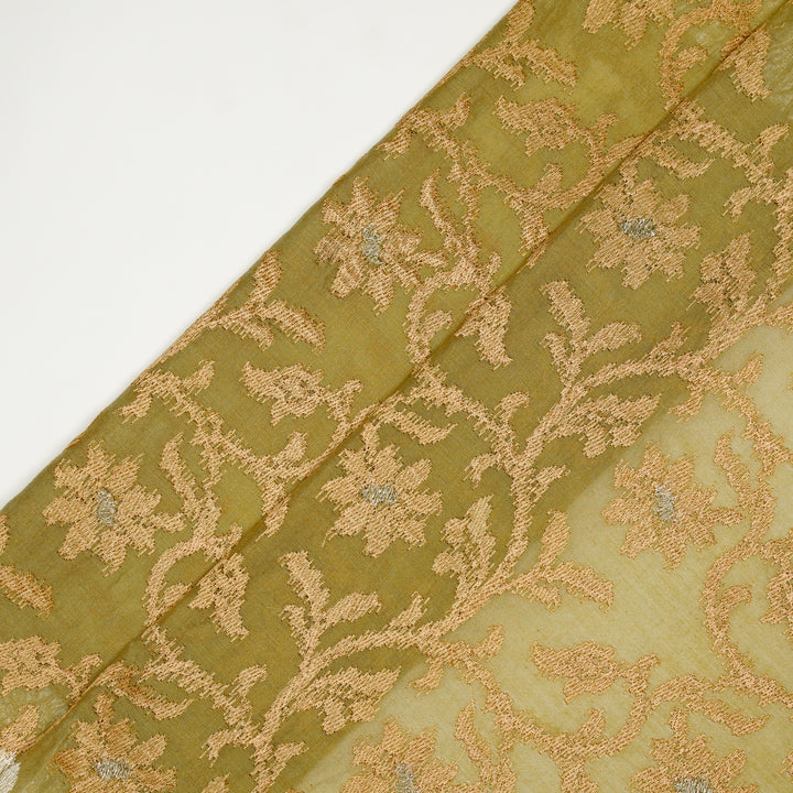 Tapti Jaal on Dusky Gold Semi Chanderi Embroidered Fabric