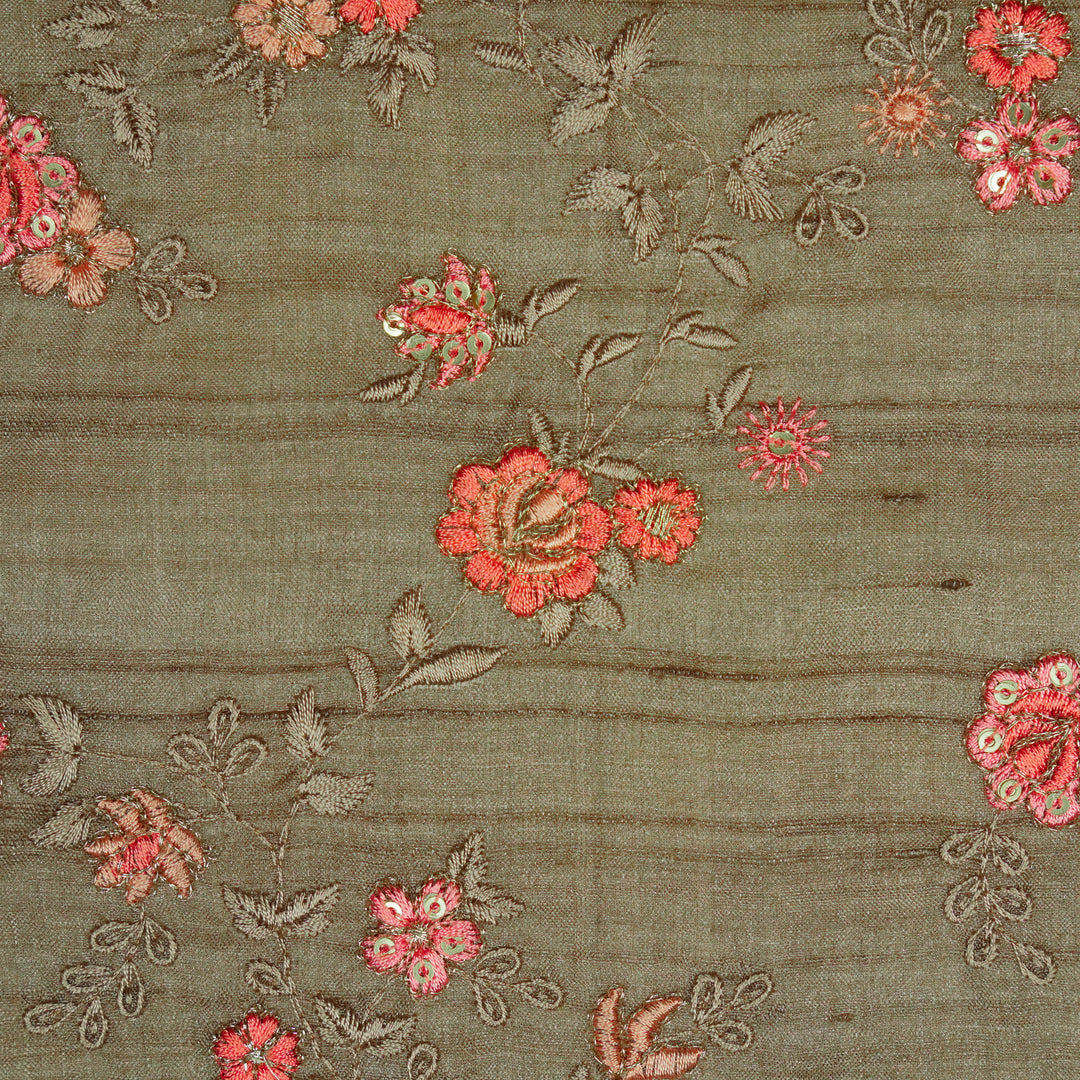 Yutika Jaal on Mouse Tussar Silk Embroidered Fabric