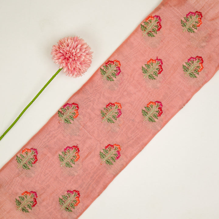 Pushpi Buti on Gajari Silk Chanderi Embroidered Fabric