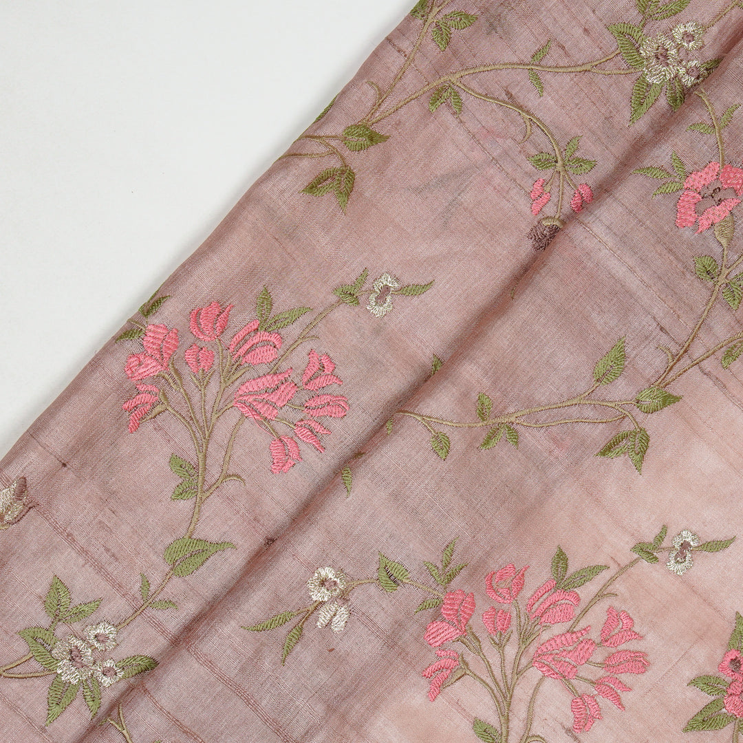 Fida Jaal On Onion Tussar Silk Embroidered Fabric