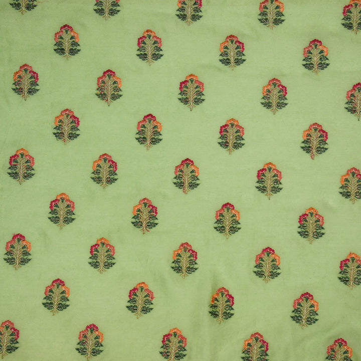Pushpi Buti on Sea Green Silk Chanderi Embroidered Fabric