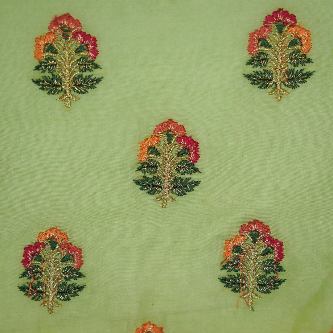 Pushpi Buti on Sea Green Silk Chanderi Embroidered Fabric