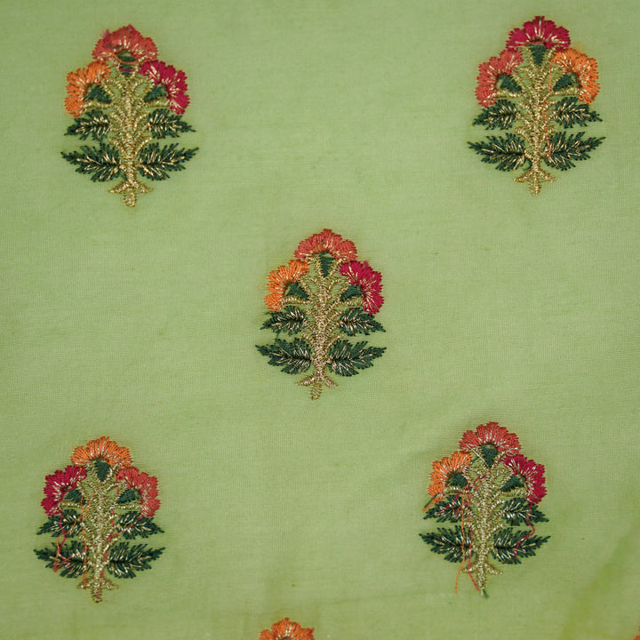 Pushpi Buti on Sea Green Silk Chanderi Embroidered Fabric