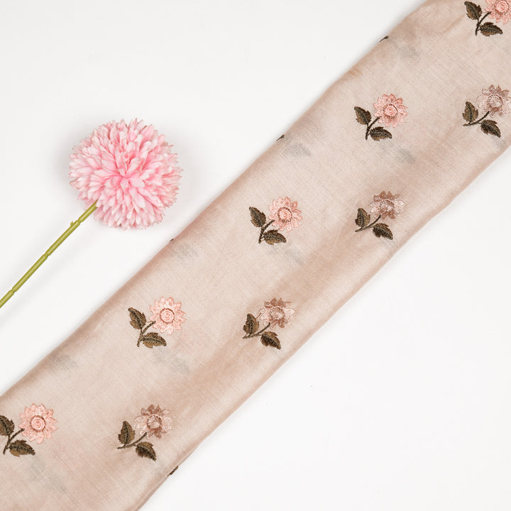 Rakini Buti on Beige/Peach Silk Chanderi Embroidered Fabric