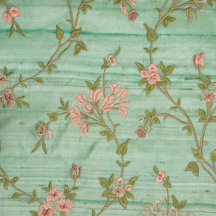 Fida Jaal On Aqua Tussar Silk Embroidered Fabric