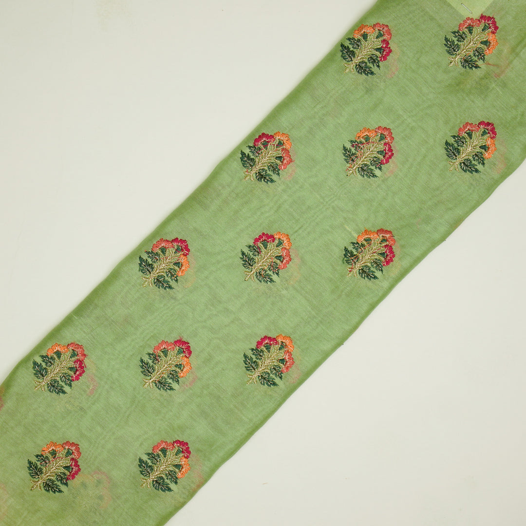 Pushpi Buti on Sea Green Silk Chanderi Embroidered Fabric